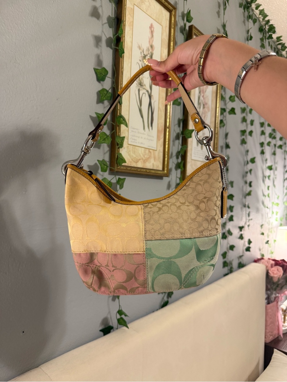 Vintage Coach Patchwork Shoulder Bag - Yellow, Pink, Mint, Beige